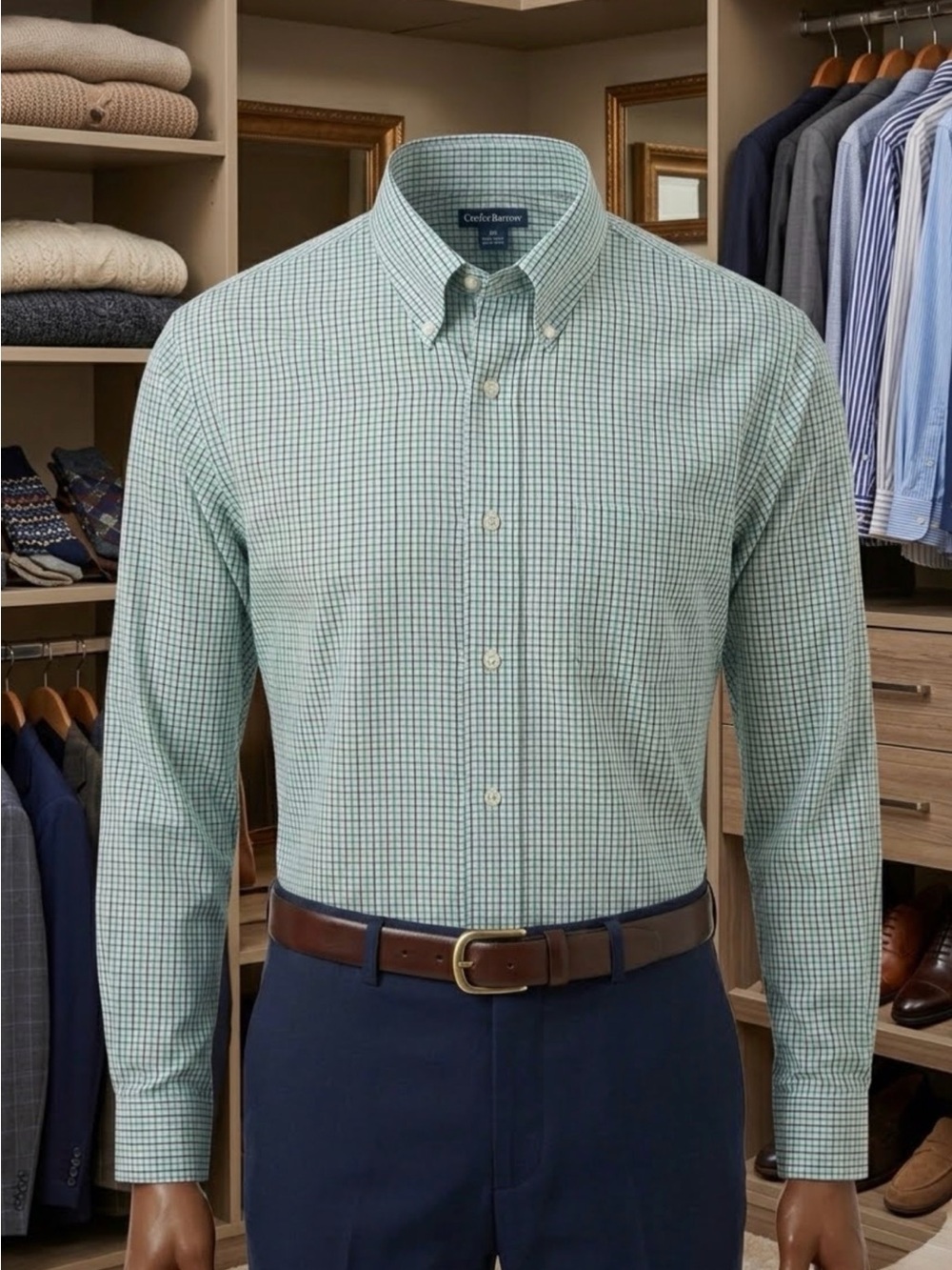 croft & barrow Green Micro-Check Button-Down Dress Shirt